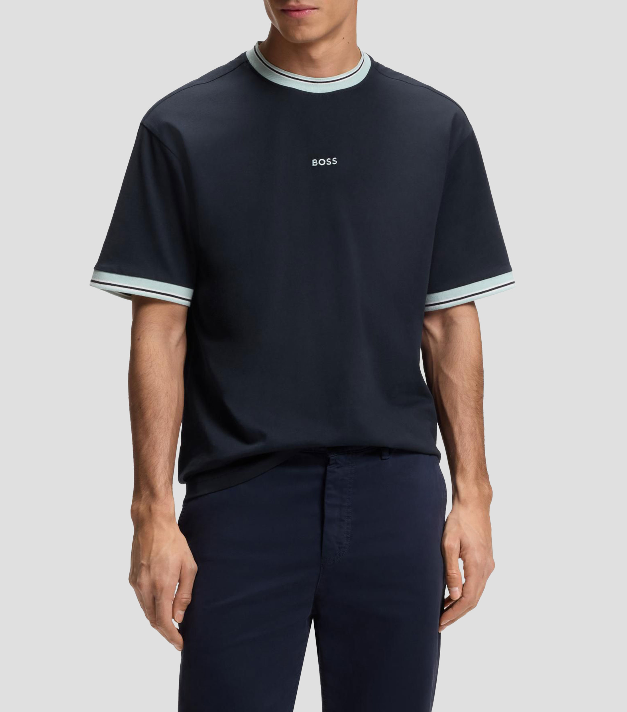 Playera relaxed de algodón con detalles a rayas Hombre